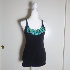 Y2K Black Spaghetti Strap Tank Top with Flowers